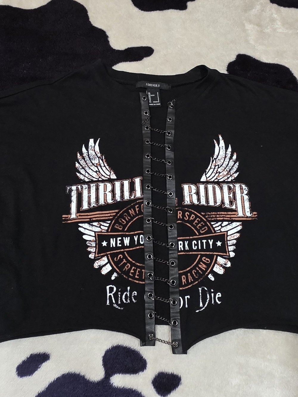 Forever 21 Black 'Thrill Rider' Lace-Up Graphic Tee